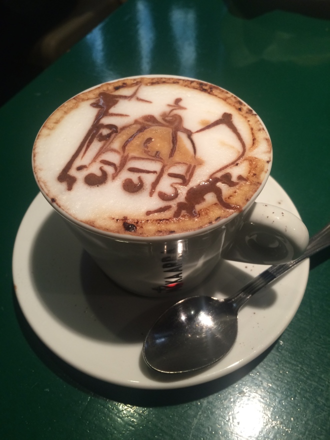 Cappuccino from the News Cafe with a frothy drawing of the Duomo.